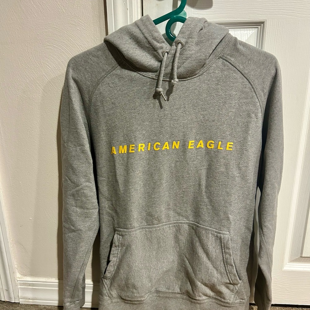 American Eagle Gray Hoodie with Yellow Logo Mens Small